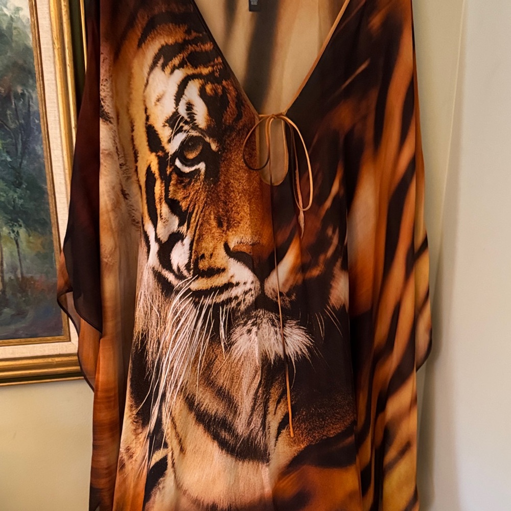 Skims Roberto Cavalli Tiger Animal Print Long Kaftan Dress L Large - Picture 3 of 6